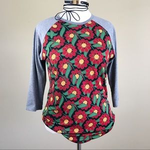LuLaRoe Randy baseball T Shirt Floral Red Grey M
